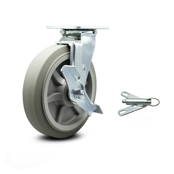 8 Inch Thermoplastic Rubber Caster with Ball Bearing and Brake/Swivel Lock SCC